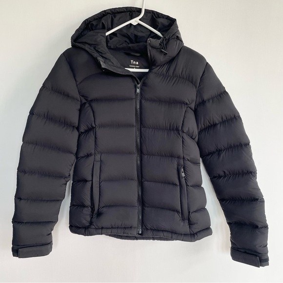 Tna Kanaka Black Puffer Jacket Hooded Zip Up Winter Coat Goose Down Feather S - Picture 1 of 10